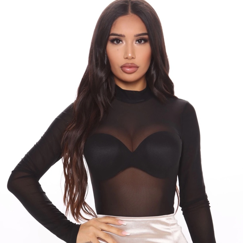 Fashion Nova-Black Mesh Bodysuit- Size XL